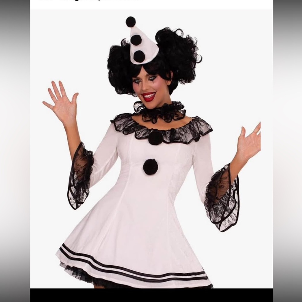 White and Black Clown Costume with Ruffle Collar